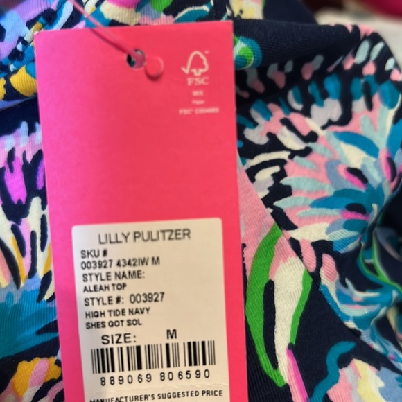 Lilly Pulitzer Aleah Long Seeved Top in High Tide Navy She's Got Sol M&L NWT - Picture 9 of 9